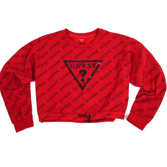 Guess Tops - Women's Red Guess Sweatshirt Large Guess Logo Pull String Y2K